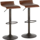 Ale Adjustable Bar Stool in Brown Leatherette & Antique Metal (Set of 2)